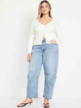 NWT Old Navy High-Waisted Barrel Leg Ankle Jeans Baggy Light Wash Plus Size 24